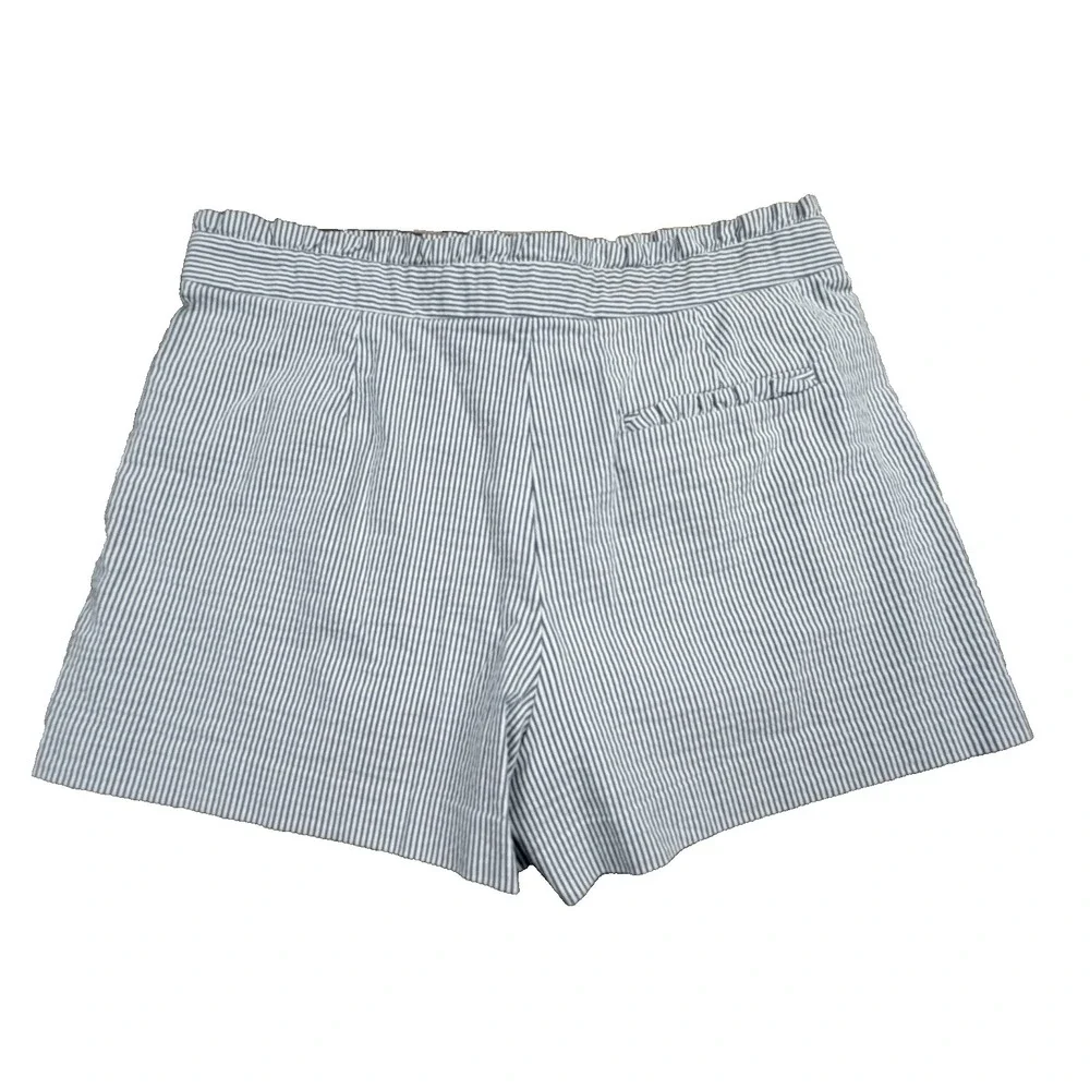 J. CREW Striped Seersucker Ruffled Shorts Size 12 Preppy Coastal Nautical Beachy